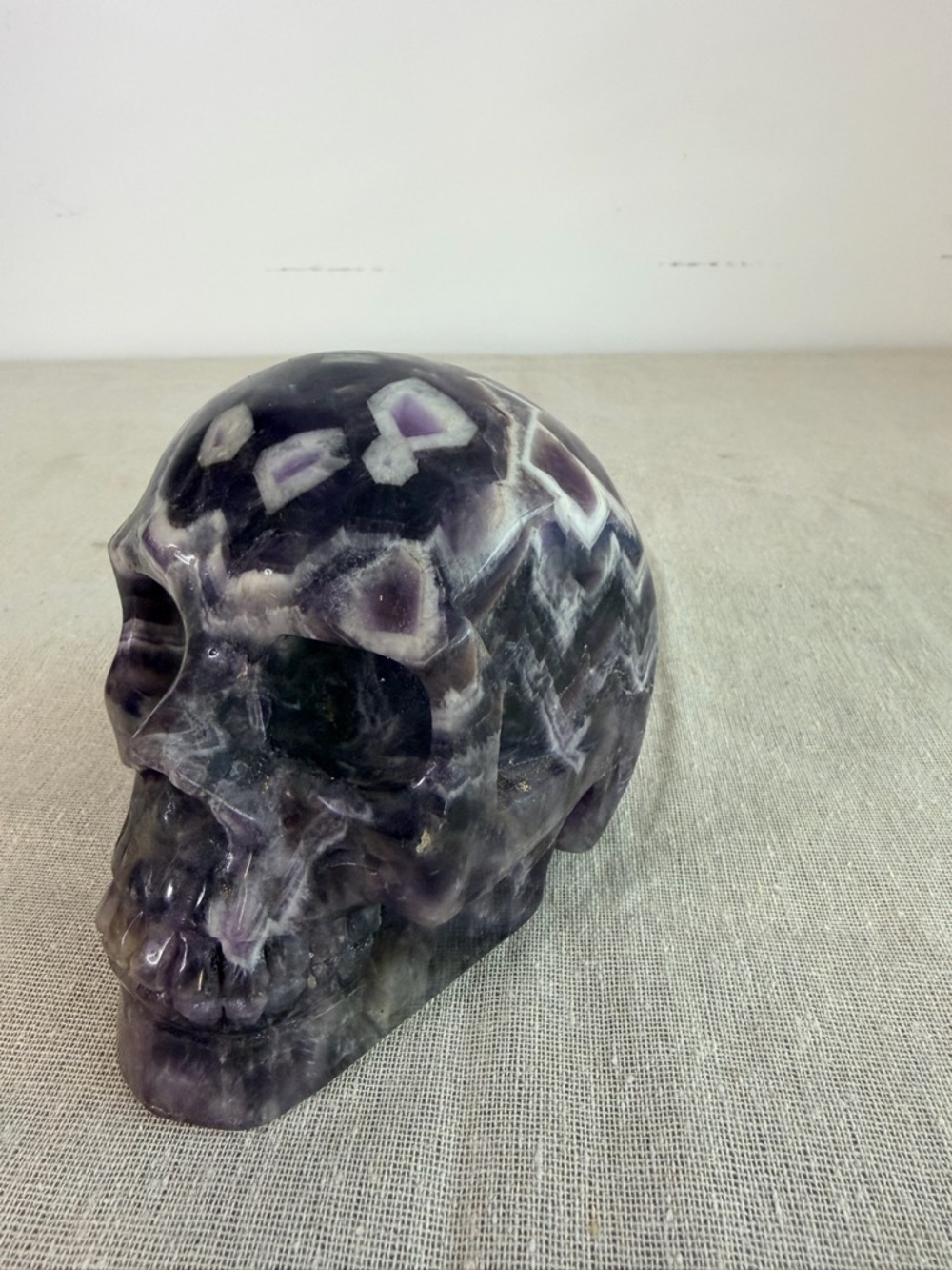 Chevron Amethyst Crystal Skull Large 8lb Carved Stone Decor